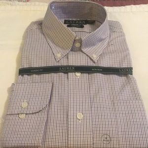 Men’s LRL L/S button down dress shirt Navy/lavndr.